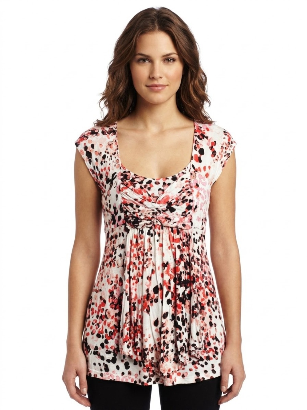 Candie’s Floral Speckle Cowl Neck Top - Pink Multi Cottony Stretchy
